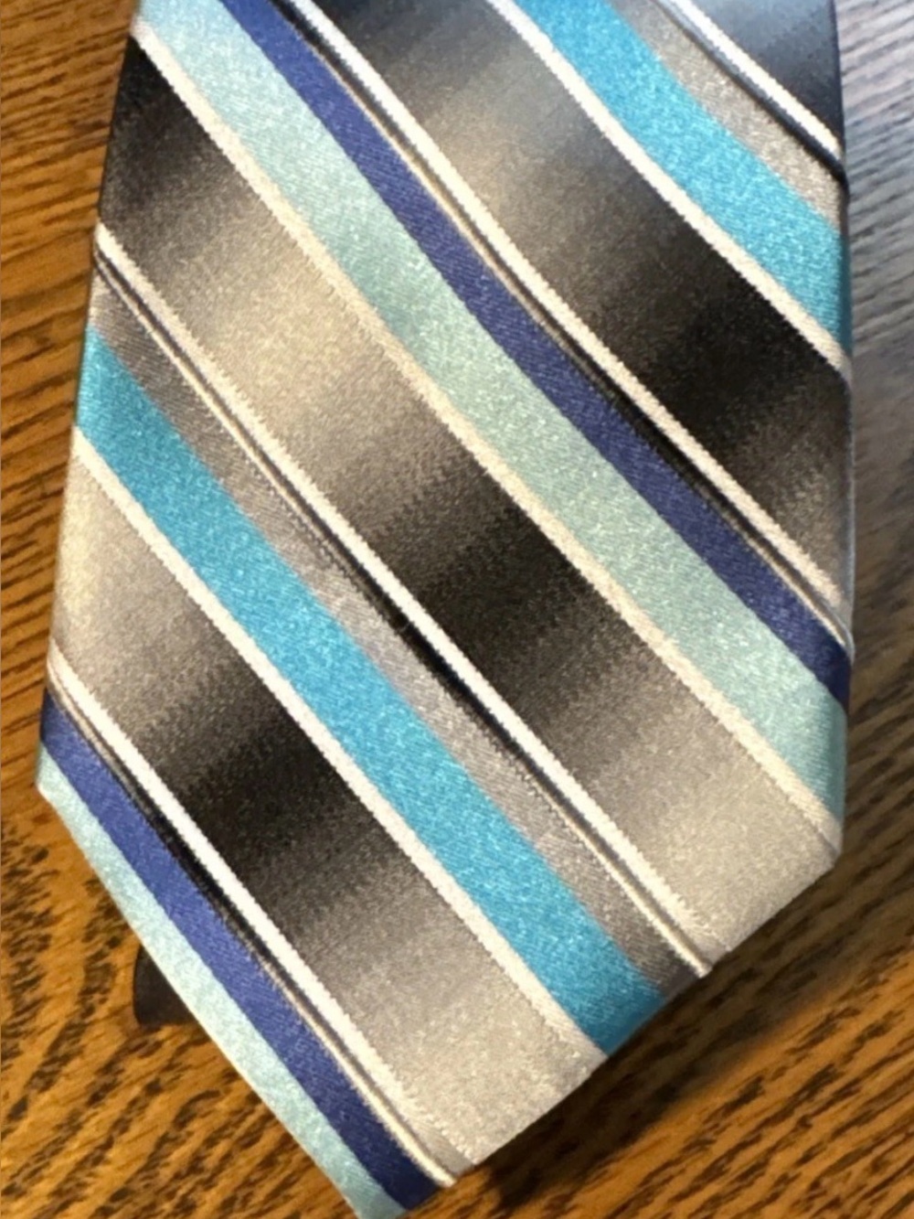 Van Heusen Blue, Aqua and Gray Striped Men's Silk Tie